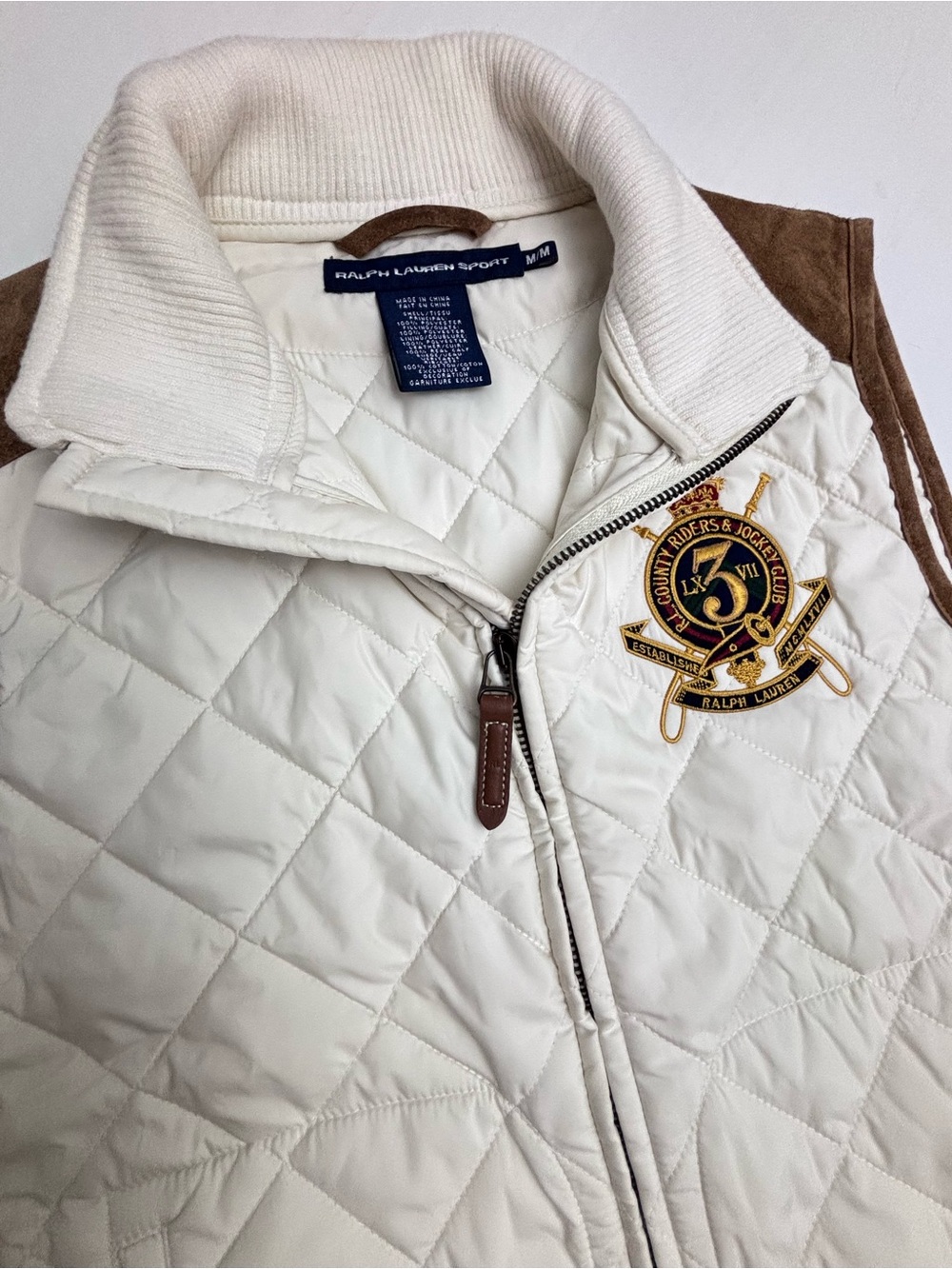 Polo by Ralph Lauren Sport Quilted Vest Suede Cream Equestrian Old Money Medium - Picture 4 of 13